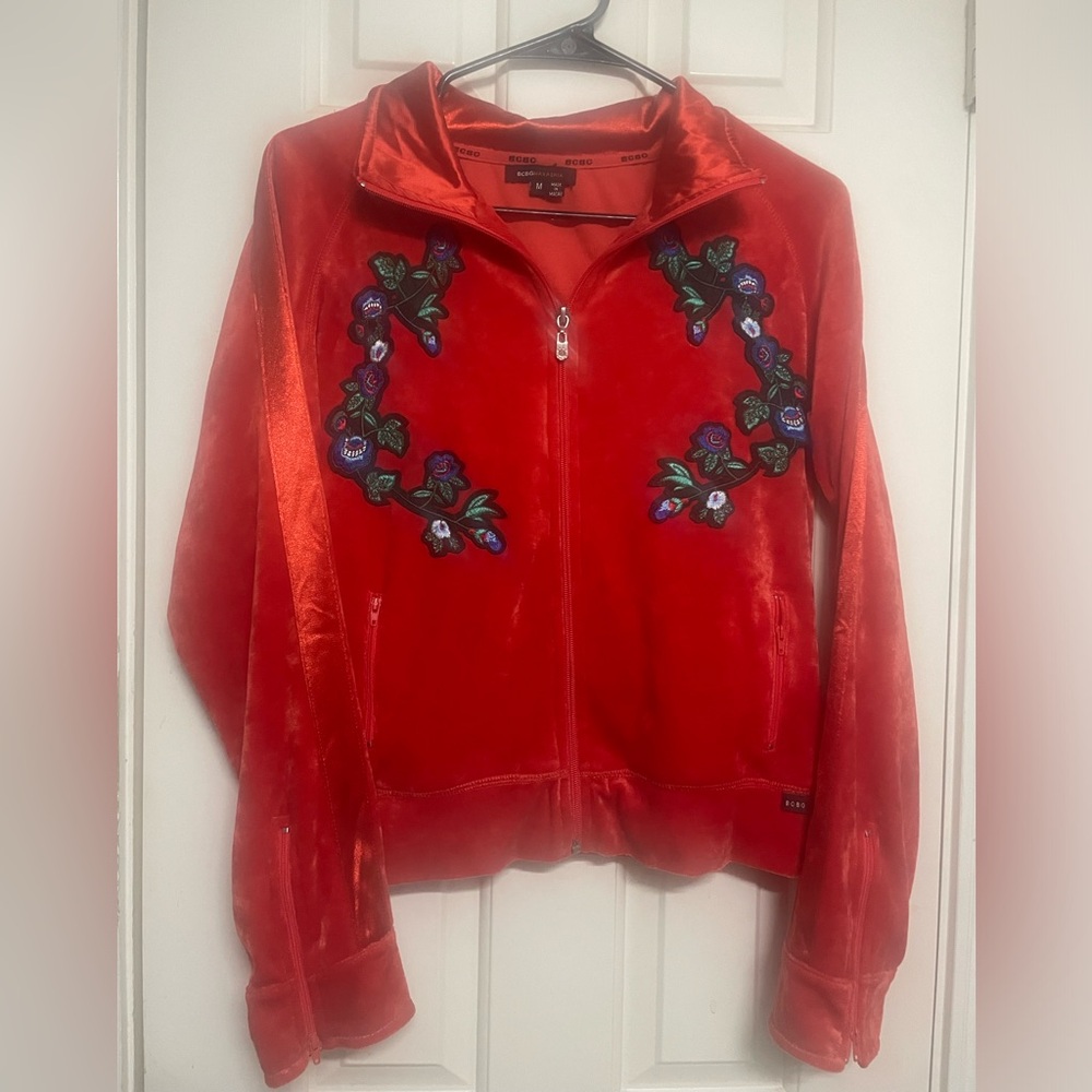 BCBGMaxAzria Velvet Zip Up Jacket with Floral and Tiger Embroidery Patches - Picture 2 of 12